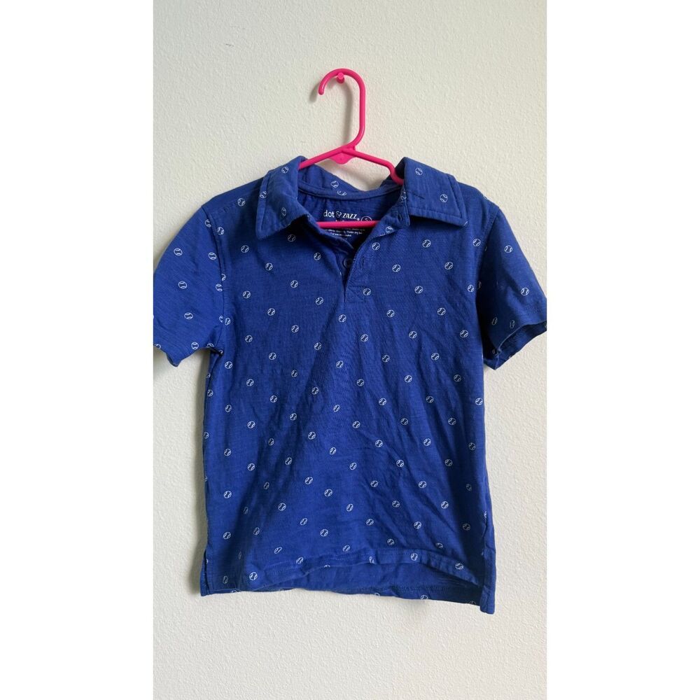 Dot & Zazz Boys Size 6-7 Blue Baseball Print Polo Shirt Short Sleeve